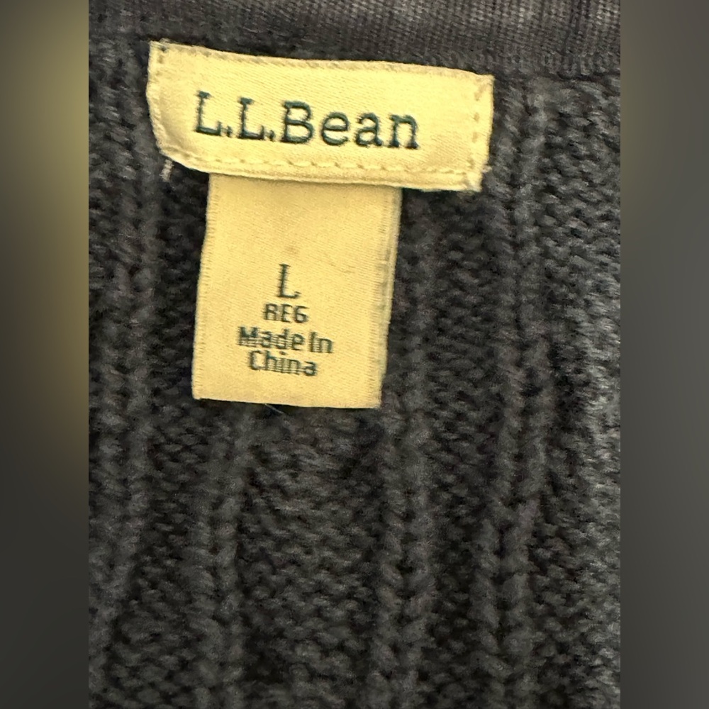 L.L. Bean Navy Blue Cable Knit Cotton Sweater Nautical Fisherman Preppy - Picture 2 of 10
